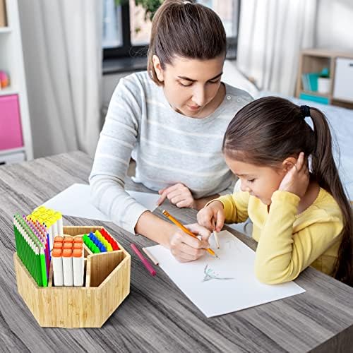 Bamboo Art Supply Organizer,Rotating Pencil Holder Back to School