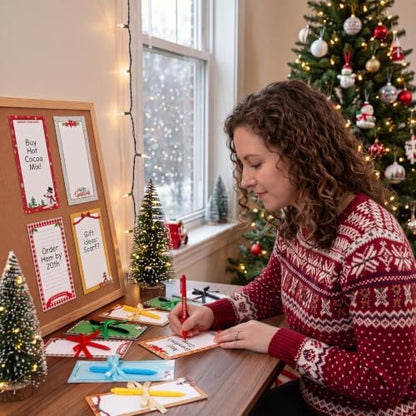 Tellingyou 60 Pcs Christmas Sticky Notes with Pens and Ribbons 10