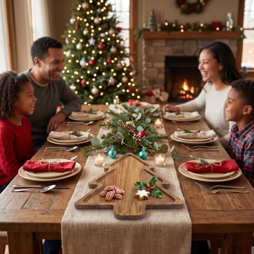 Acacia Wood Christmas Tree Charcuterie Board Tray Platter, Xmas