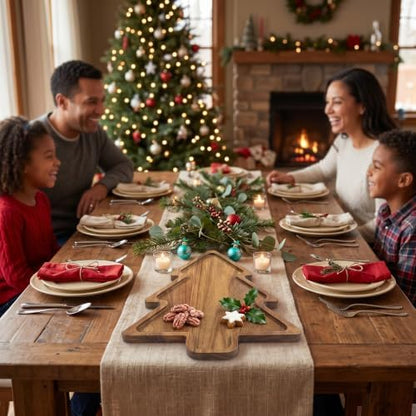 Acacia Wood Christmas Tree Charcuterie Board Tray Platter, Xmas