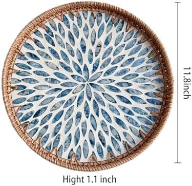 Mother of Pearl Tray Round Rattan Tray with Mother of Pearl Inlay