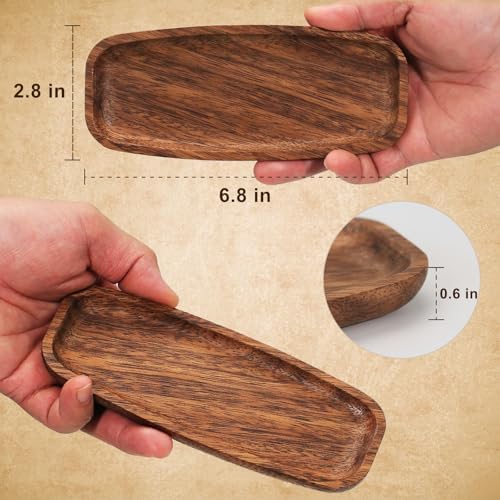 Mini Wooden Serving Platters and Trays, 6.8-inch Solid Acacia Wood
