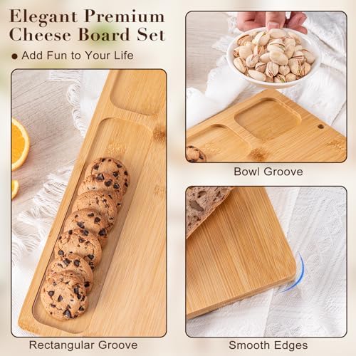 AISOSO Charcuterie Boards,Personalized Bamboo Cheese Board Set with 4