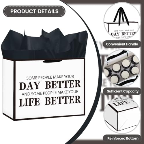 Hkshaoda Appreciation Gift Bag Black Thank You Gift Bag with Greeting