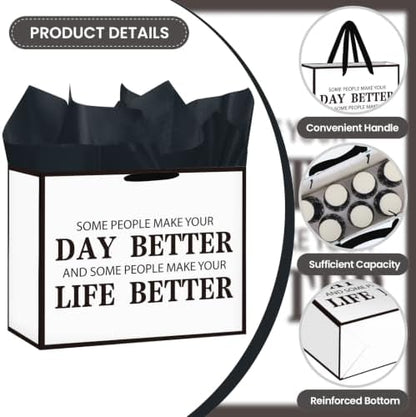 Hkshaoda Appreciation Gift Bag Black Thank You Gift Bag with Greeting