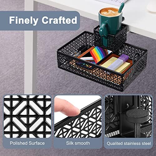 Under Desk Drawer, Clamp on Desk Organizer Cup Holder Hanging Desk