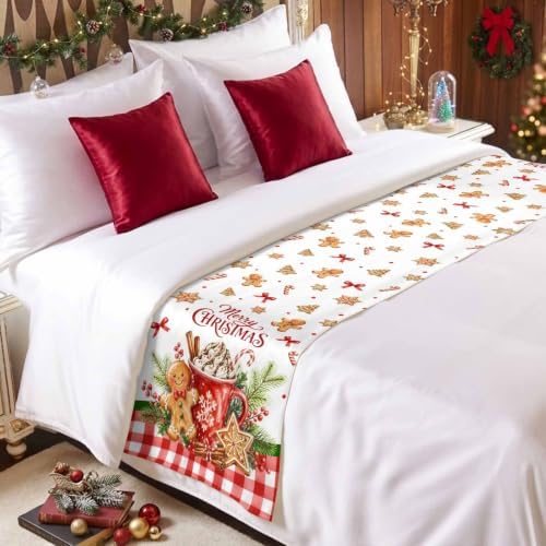 Merry Christmas Bed Runners for Queen Size Bed, Decorative Bed Runner