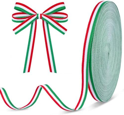 KINGLAKE Red White and Green Striped Ribbon - 3/8 Inch x 55 Yards