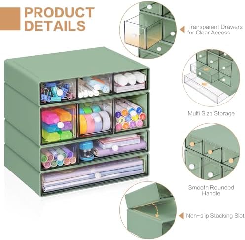 Desk Storage Organizer with 9 Drawers, 4 Tiers Stackable Desktop Craft