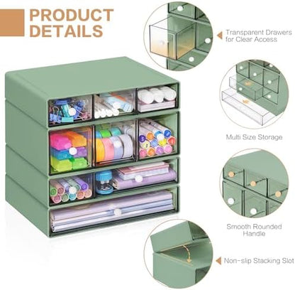 Desk Storage Organizer with 9 Drawers, 4 Tiers Stackable Desktop Craft