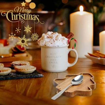 Tree Christmas Spoon Rest for Counter Acacia Wood Spoons Holder Stove