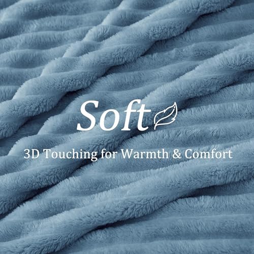 BEDELITE Ribbed Blue Throw Blanket for Couch, 50"x60"