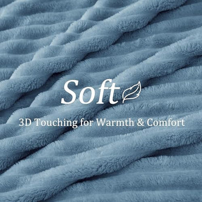BEDELITE Ribbed Blue Throw Blanket for Couch, 50"x60"