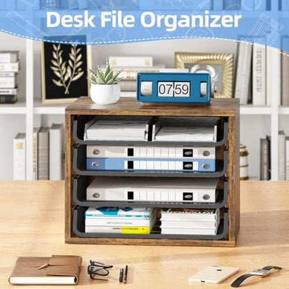 Simple Trending 4-Tier Desk File Organizer, Paper Organizer, Rustic