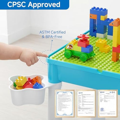 burgkidz Toddler Building Table Set: 1 Chair 128 Blocks Storage Box