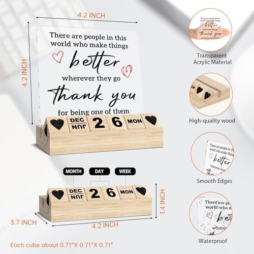 Thank You Gifts for Woman Man-Wooden Block Calendar Acrylic