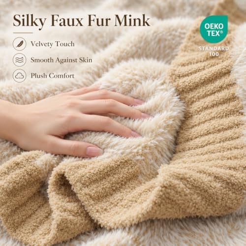 Amélie Home Faux Fur Throw Blanket, Heather Beige, 50"x60"