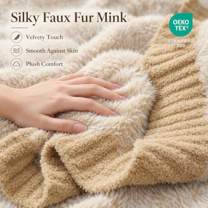 Amélie Home Faux Fur Throw Blanket, Heather Beige, 50"x60"