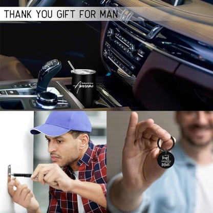 Teling 4 Pcs Thank You Gift for Men Tumbler Pen Keychain Set,Black
