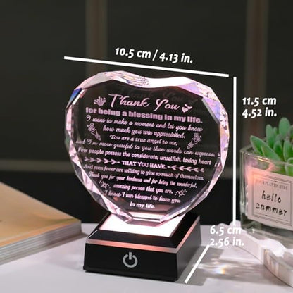 Arikyrist Glass Heart Thank You Gifts for Women Men Friends with Light