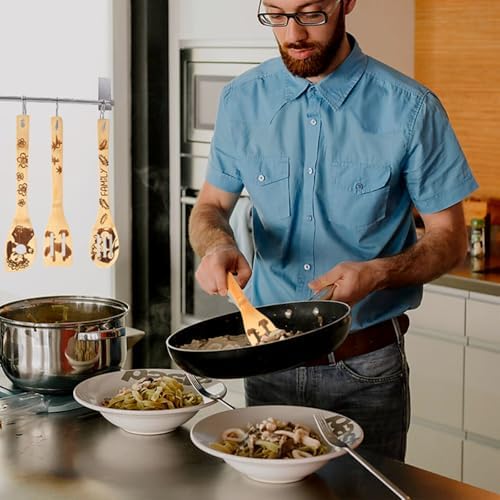 Leo and Stitc Wooden Cooking Spoons Set of 5 Burned Spatula Kitchen