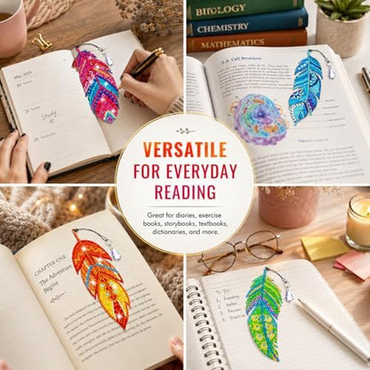 Tinlade 8 Pcs Feather Diamond Painting Bookmarks Kits for Adults Women