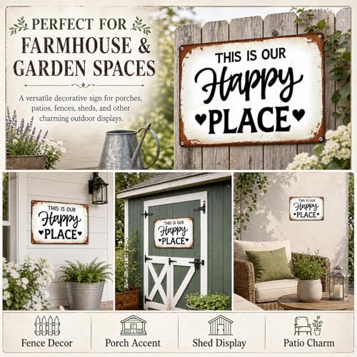 FunnySign This Is Our Happy Place Tin Sign, Garden Wall Decor