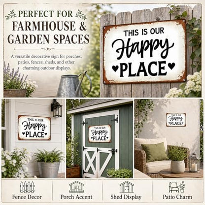 FunnySign This Is Our Happy Place Tin Sign, Garden Wall Decor