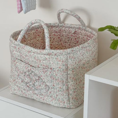 Car Storage Basket, Quilted Fabric Storage Baskets with Handles