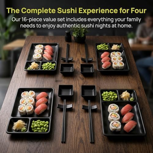 Pumtus 16 Piece Japanese Sushi Plate Set, Melamine Sushi Serving Set