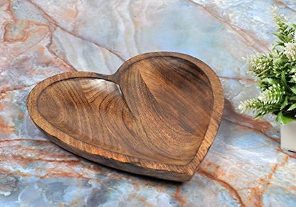 EDHAS Mango Wood Heart Curved Shaped Decorative Bowl for Table