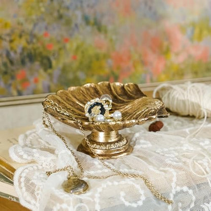 NIKKY HOME Seashell Ring Holder Jewelry Tray, Small Gold Trinket Dish