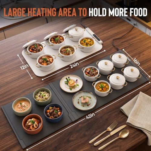 XXL Food Warming Mat Countertop 42"x16" – 2 Piece Extendable Electric