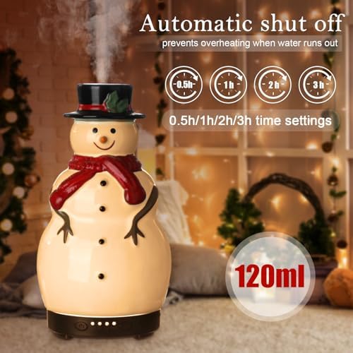 Rossesay Christmas Essential Oil Diffuser, 120ml Ceramic Snowman