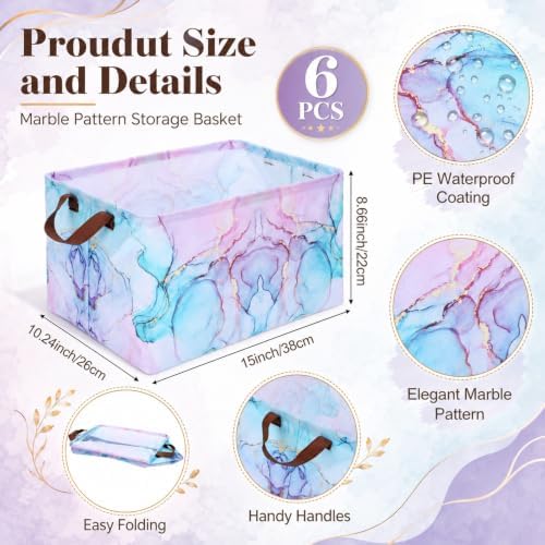 Newtay 6 Pack Marble Collapsible Storage Baskets, 15 in Fabric