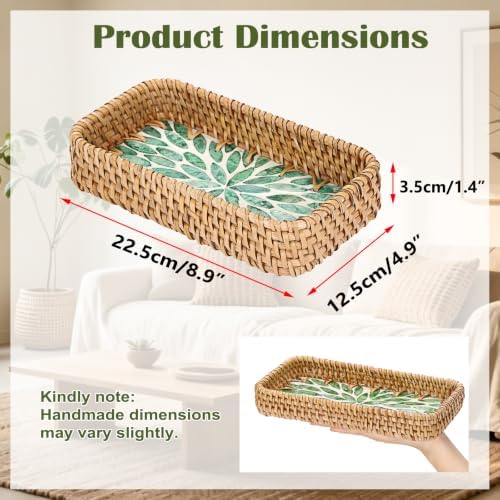 BTSKY Rattan Remote Basket with Mother-of-Pearl Inlay, Wicker Serving