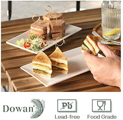 DOWAN 12" Rectangle Plates Set of 4 - White Serving Platters for