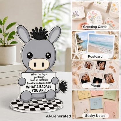 Positive Donkey Office Desk Decor, Cute Photo Holder Motivational