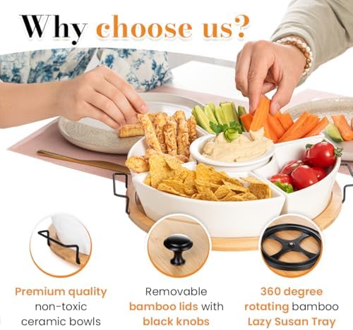 Chip and Dip Serving Set | Rotating Bamboo Lazy Susan Appetizer Tray