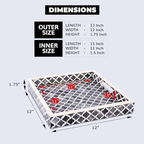 Handicrafts Home Bone Inlay Grey & White Decorative Ottoman Tray