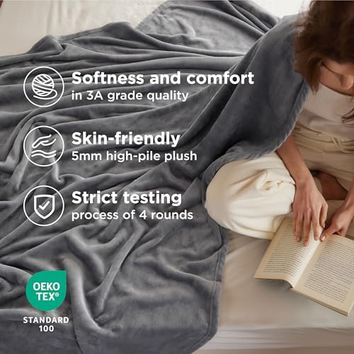 Bedsure Soft Fleece Throw Bed Blanket for Couch Grey - Lightweight