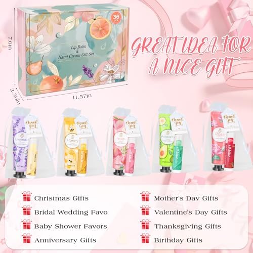 36 Sets Bulk Gifts For Women, Hand Cream Lotion and Lip Balm Bulk Set