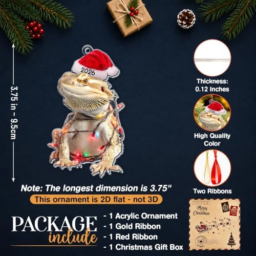 Bearded Dragon Christmas Ornament 2026, Pet Reptile Animal 3.75"