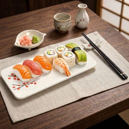 Pumtus 8 Pcs Ceramic Sushi Plate Set, Floral Japanese Serving Dishes