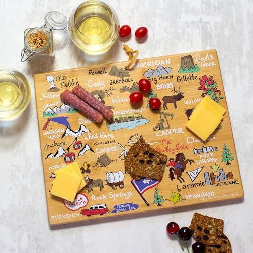 Totally Bamboo Wyoming State Shaped Cutting Board, Art by Fish Kiss