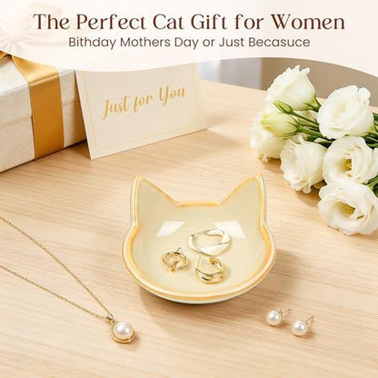 PUDDING CABIN Cat Gifts for Women Girls Kitty Jewelry Dish - Mother’s