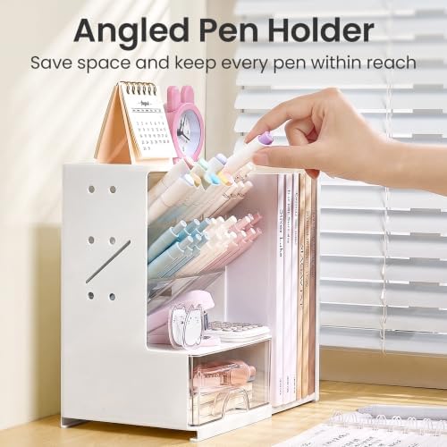 Sooez Desk Organizer with Bookends, Pegboard & Drawer, Pen & Pencil