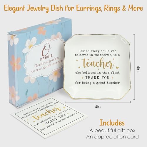 OASSIE Christmas Teacher Gifts for Women - 4"x4" Ceramic Jewelry Dish