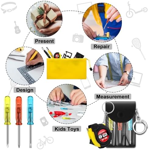 Lasnten 50 Pcs Mini Tape Screwdriver Keychain Set Bulk, Black+Yellow