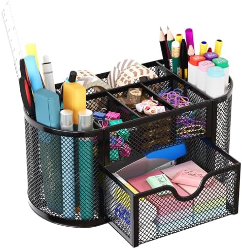 EasyPAG Mesh Pen Holder Desk Organizer with Drawer Stationery Supplies